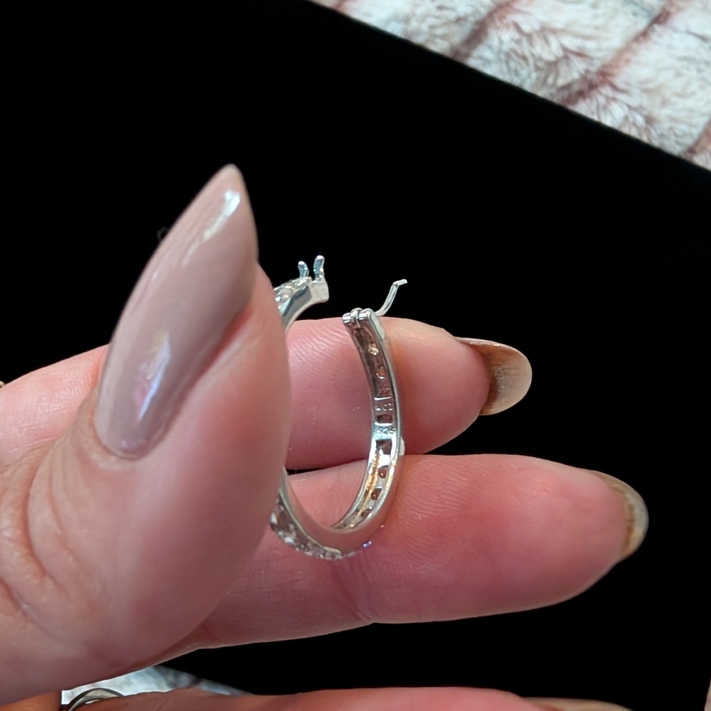 Never Worn 925 CZ Silver Hoops - Picture 9 of 10